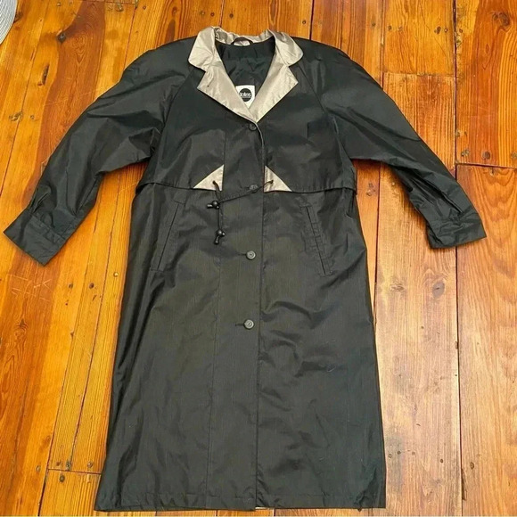 Totes Rainwear Women’s Trenchcoat Raincoat Size 8P Black Pewter Collar Classic - Picture 3 of 11